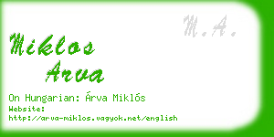 miklos arva business card